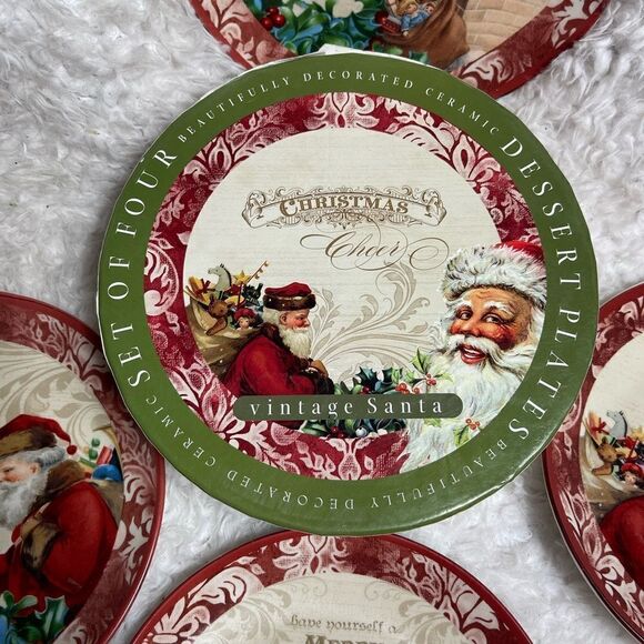 Certified International VICTORIAN SANTA 8" Plate Set 4P Audrey Roberts Christmas - Picture 4 of 14